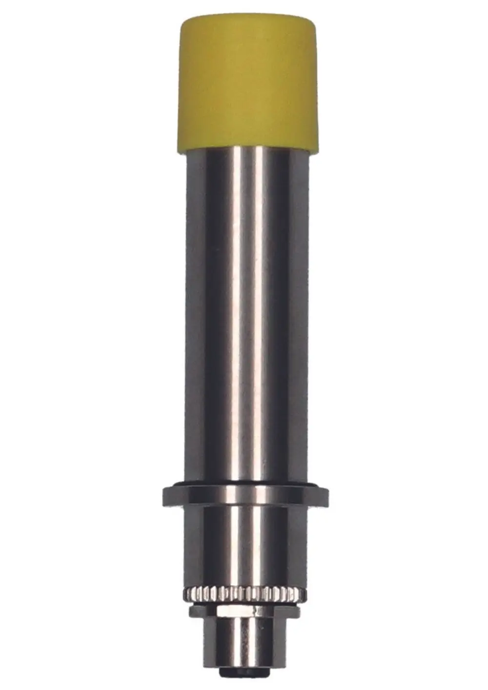 Ersatzteil von Judo mit einem metallischen Körper und einem gelben Gummipuffer. Es zeigt ein einfaches Design, geeignet für technische Anwendungen.